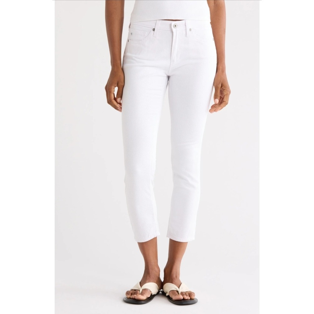 AG Adriano Goldschmied The Prima Crop Cigarette White Stretch Denim Jeans Sz 30